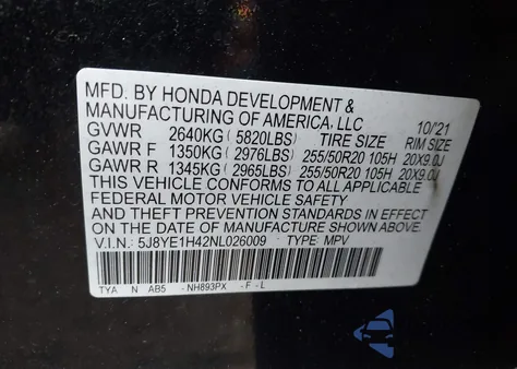 2022 Acura Mdx Technology Package z USA, uszkodzony, nr VIN 5J8YE1H42NL026009